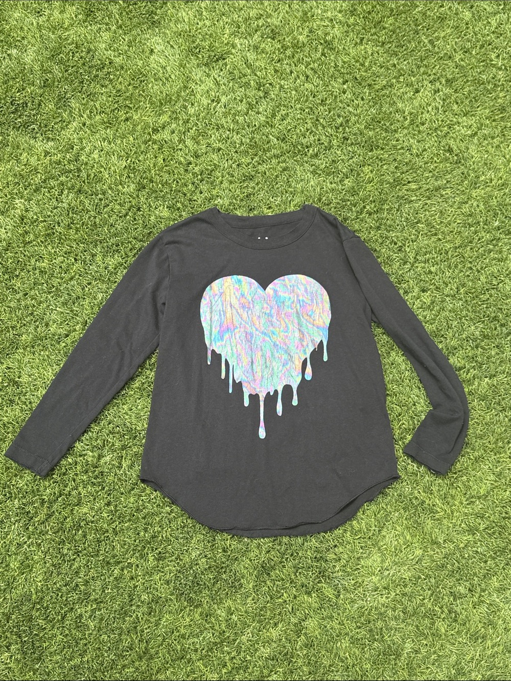 Chaser Black Long Sleeve Tee with Iridescent Drip Heart